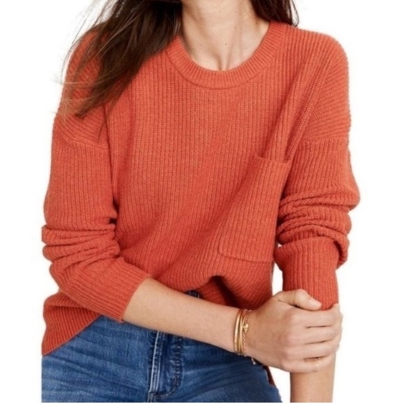 Madewell Thompson Pocket Boxy Crewneck High Low Red Pullover Sweater Size S​​ - Picture 1 of 10